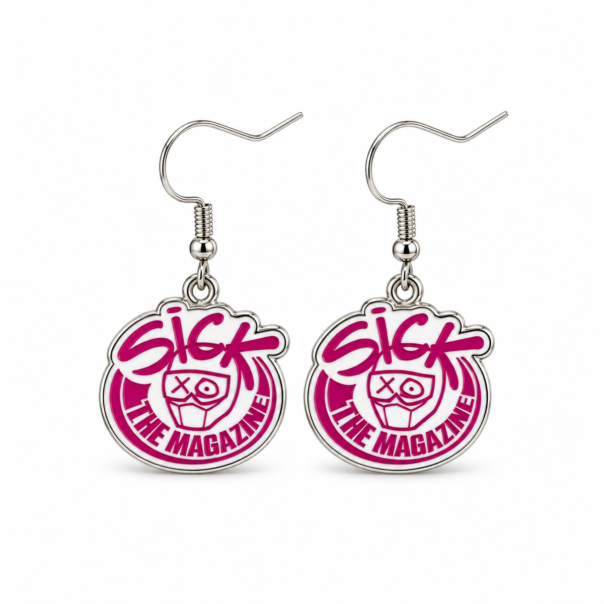 Sick The Magazine Logo Earrings in pink