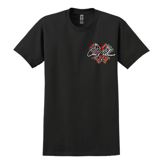 Clay Millican Stomp On That Loud Pedal T-Shirt (Black), front