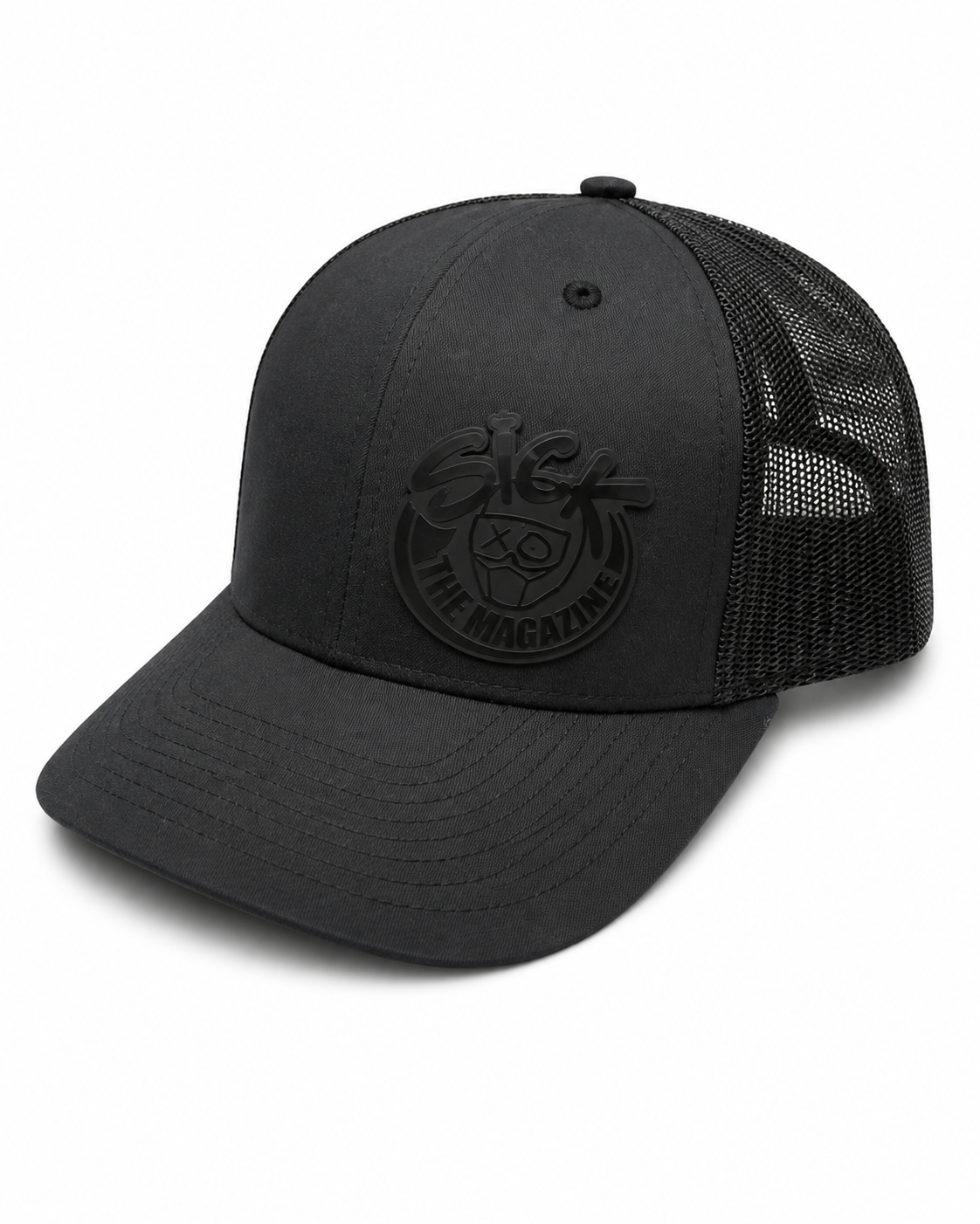 Black Sick Acrylic Patch on Black Snapback Hat
