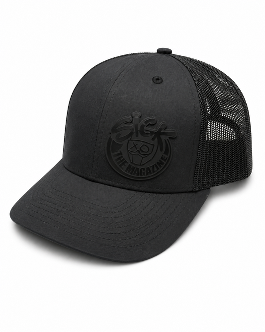 Black Sick Acrylic Patch on Black Snapback Hat