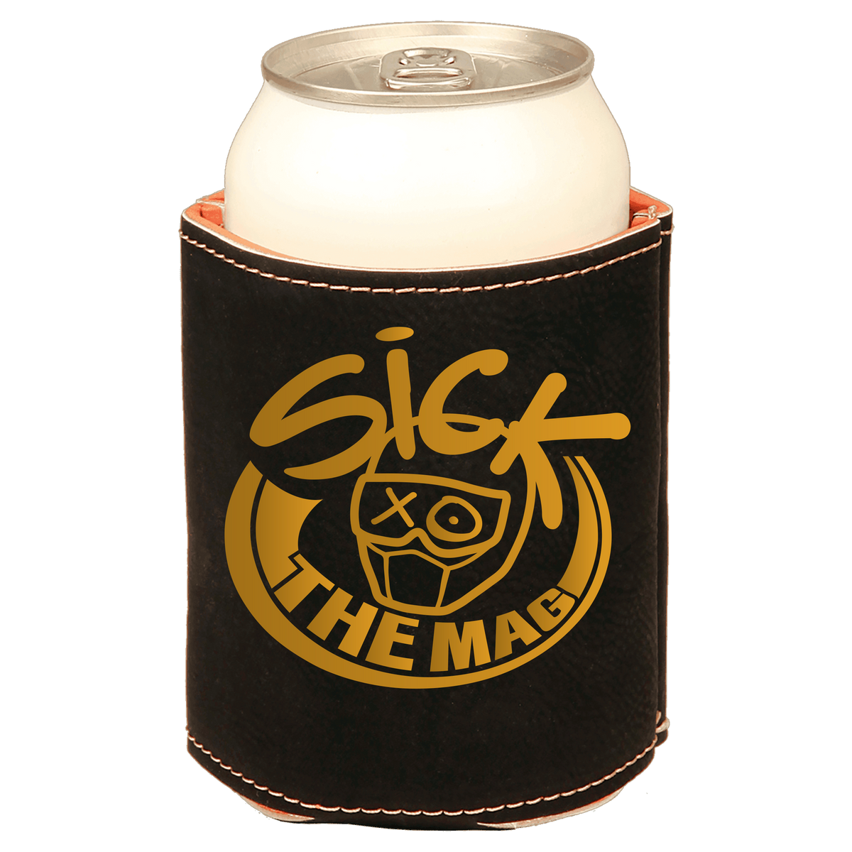 Sick The Mag Leather Koozie in black and gold