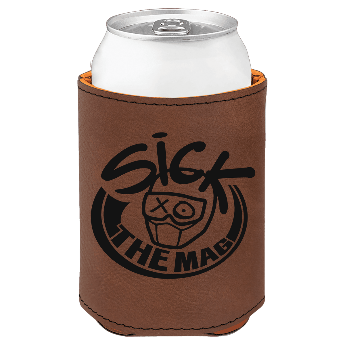Sick The Mag Leather Koozie in brown