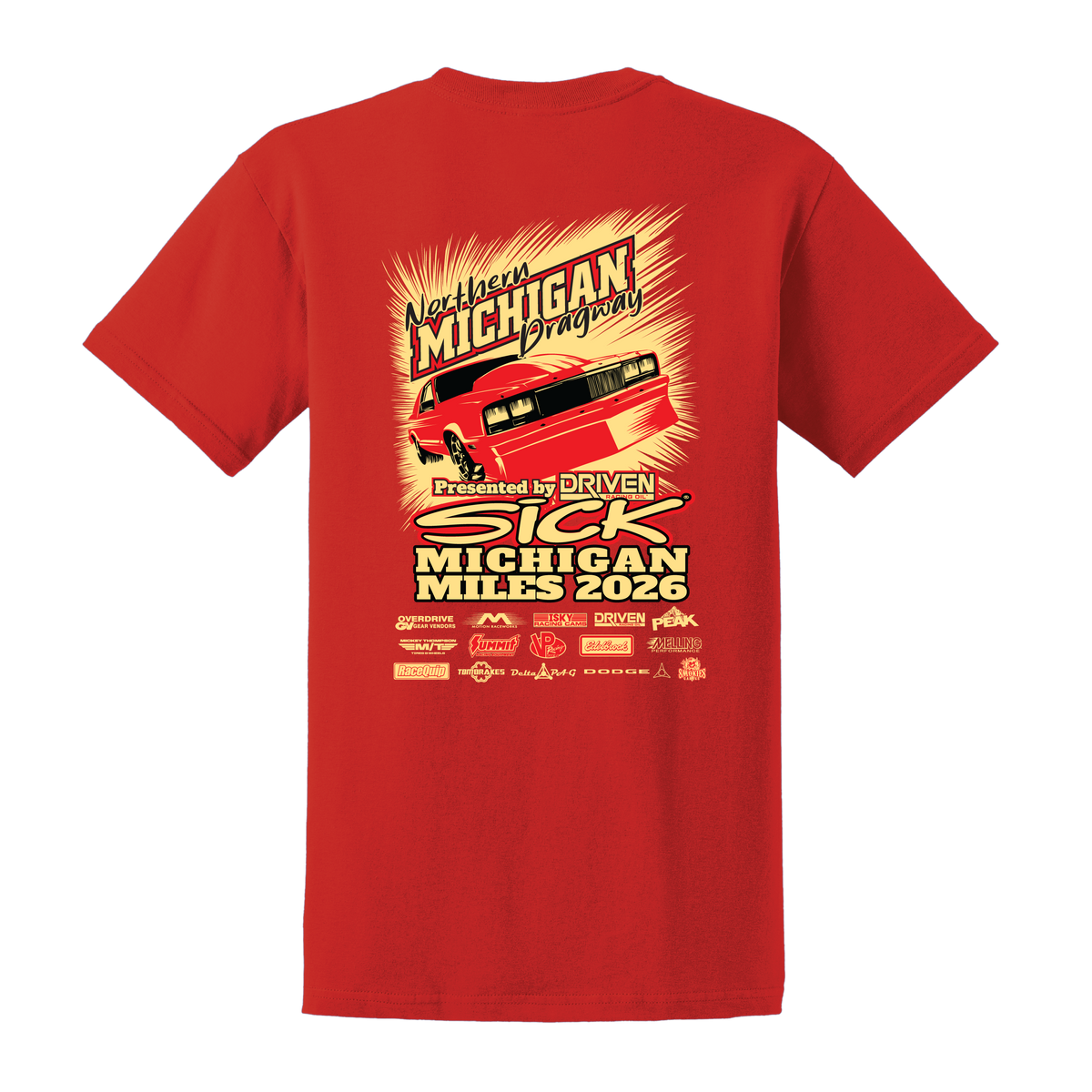 Sick Michigan Miles 2026 Day 2, Northern Michigan Dragway Track T-Shirt, back