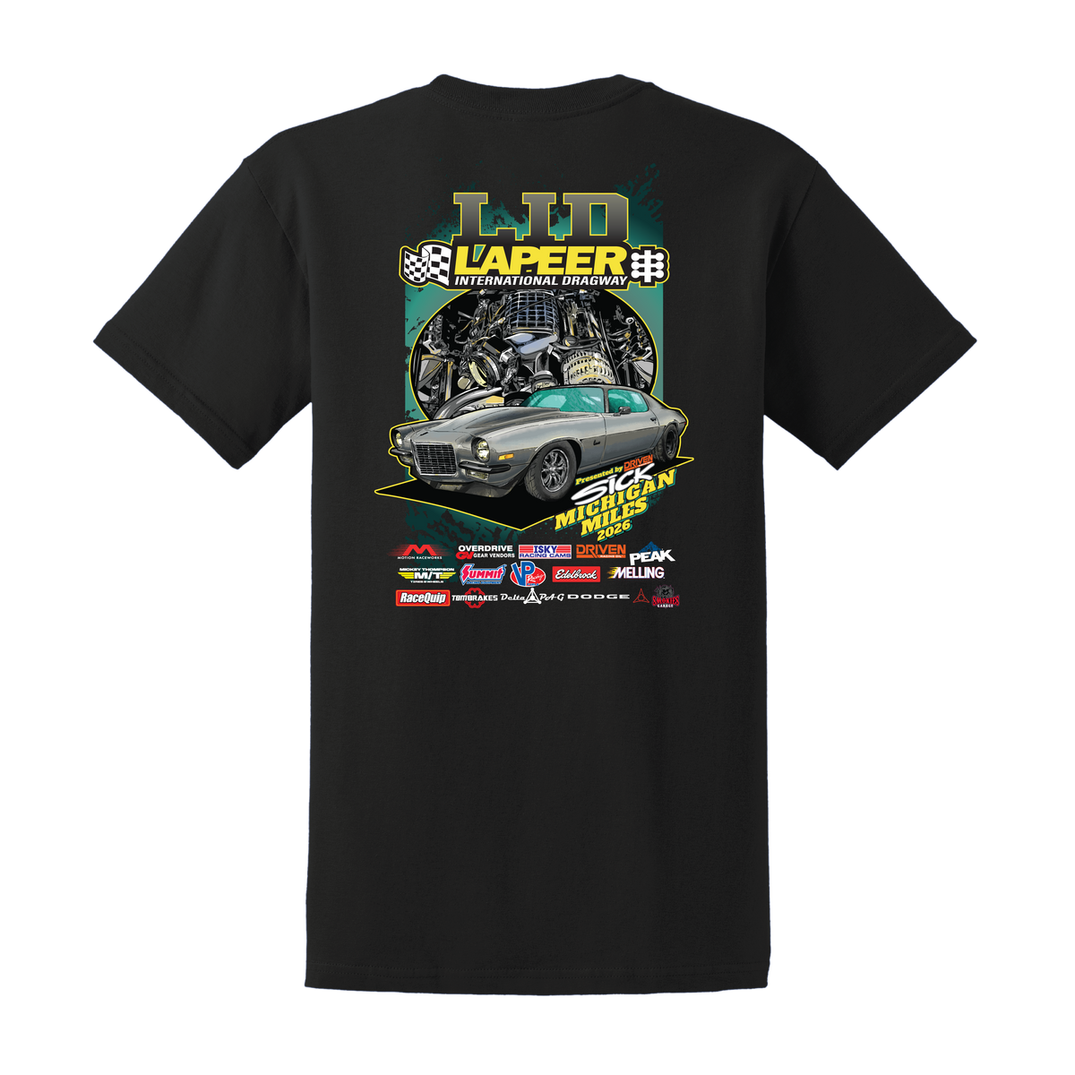Sick Michigan Miles 2026 Day 5, Lapeer International Dragway Track T-Shirt, back