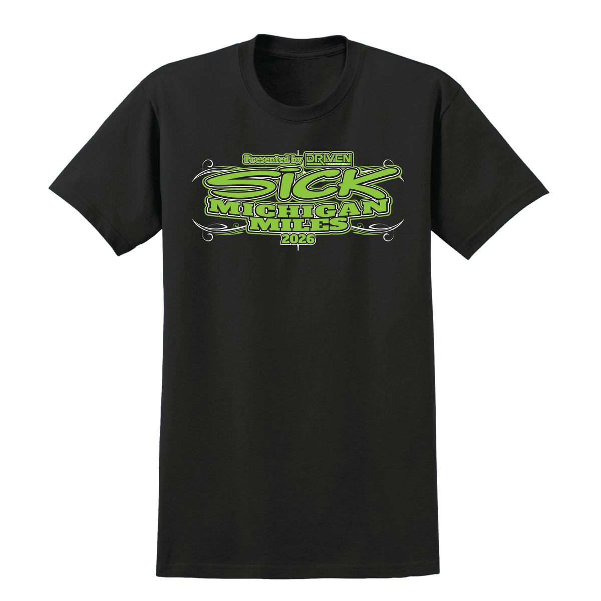 Sick Michigan Miles 2026 Day 6, Mid Michigan Motorplex Track T-Shirt, front