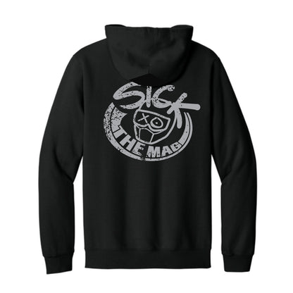 Sick The Mag Black Zip-Up Hoodie, back with large grey distressed logo