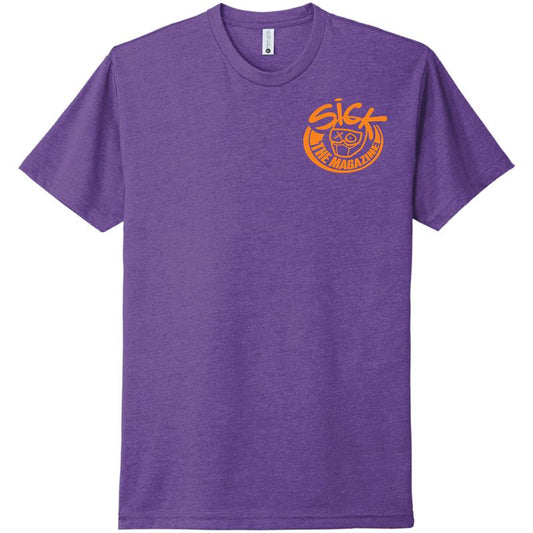 Sick The Mag G Rated Purple T-Shirt with Orange Logo, front