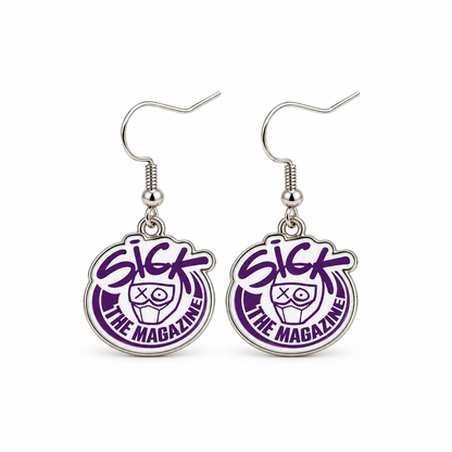 Sick The Magazine Logo Earrings in purple