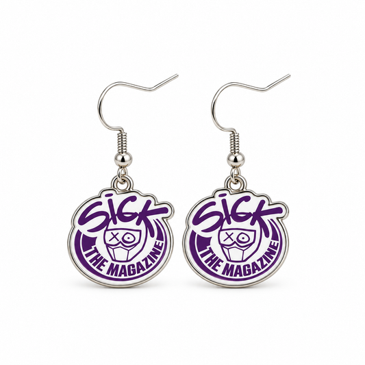 Sick The Magazine Logo Earrings in purple