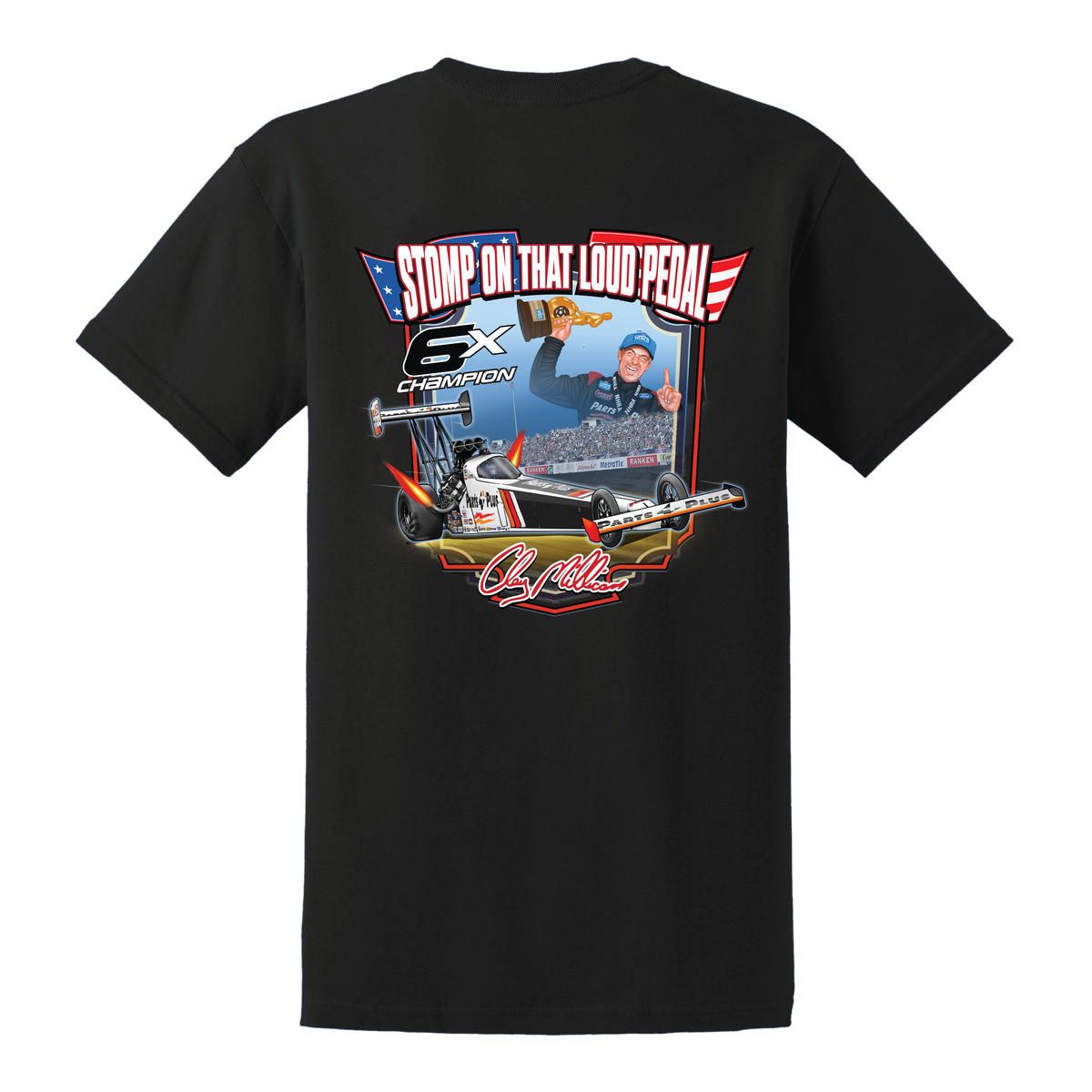 Clay Millican Stomp That Loud Pedal Championship T-Shirt, back