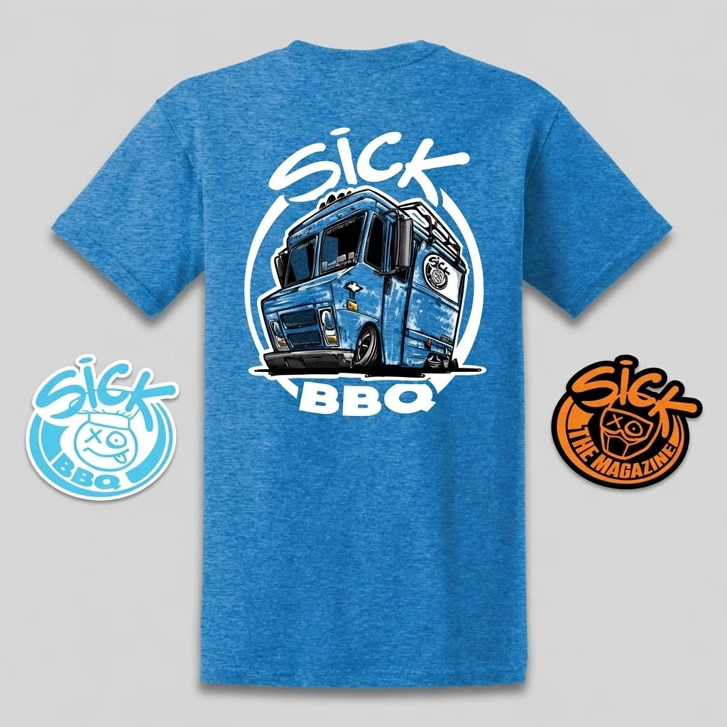 Sick BBQ Tee + 2 Stickers Pack, merch display
