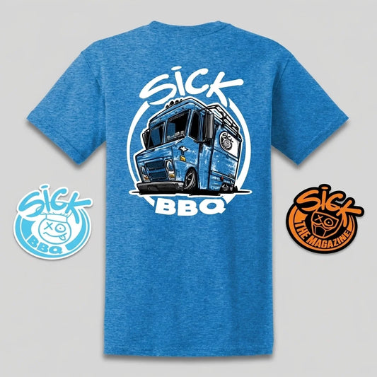 Sick BBQ Tee + 2 Stickers Pack, merch display